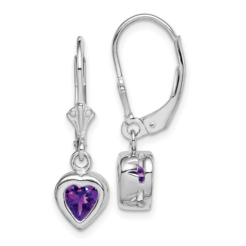 Curata 925 Sterling Silver Bezel 6mm Love Heart Amethyst Leverback Earrings 25x7mm