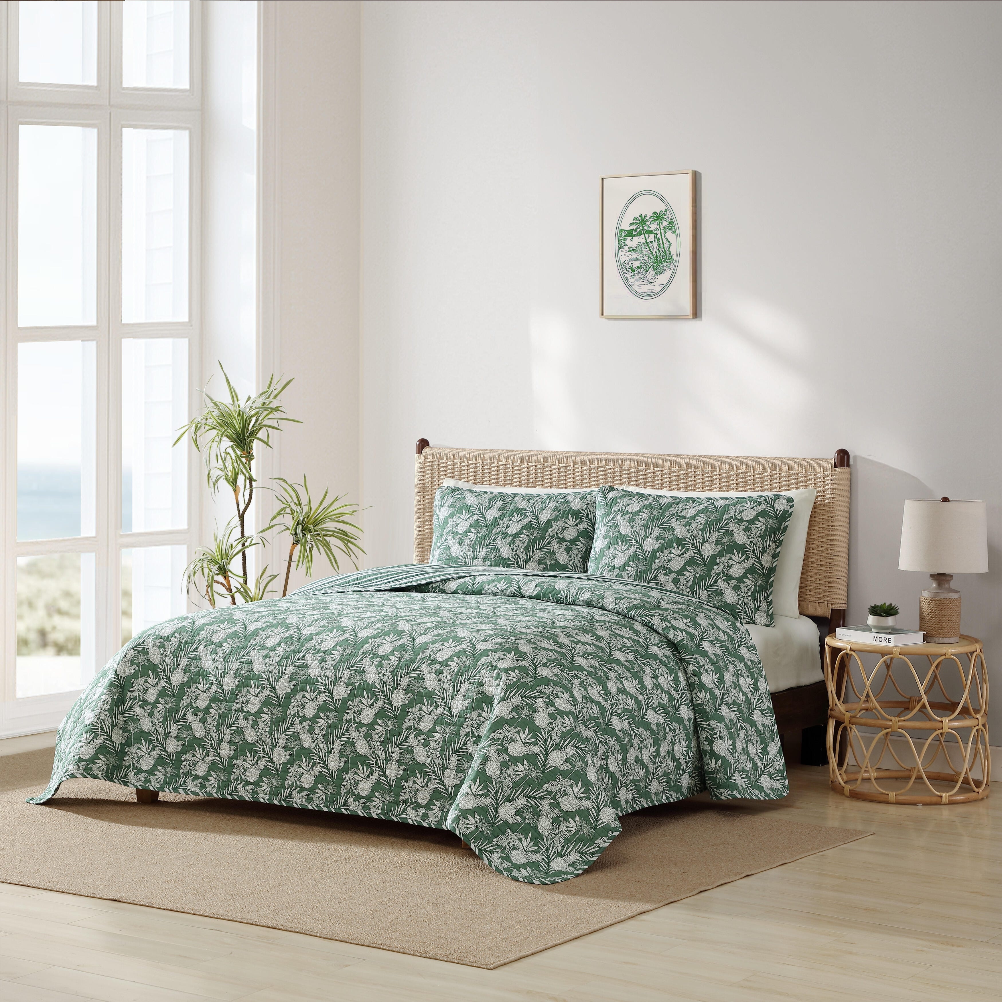 Tommy Bahama Pineapple Venture Cotton Reversible Green Quilt Set - Main Image