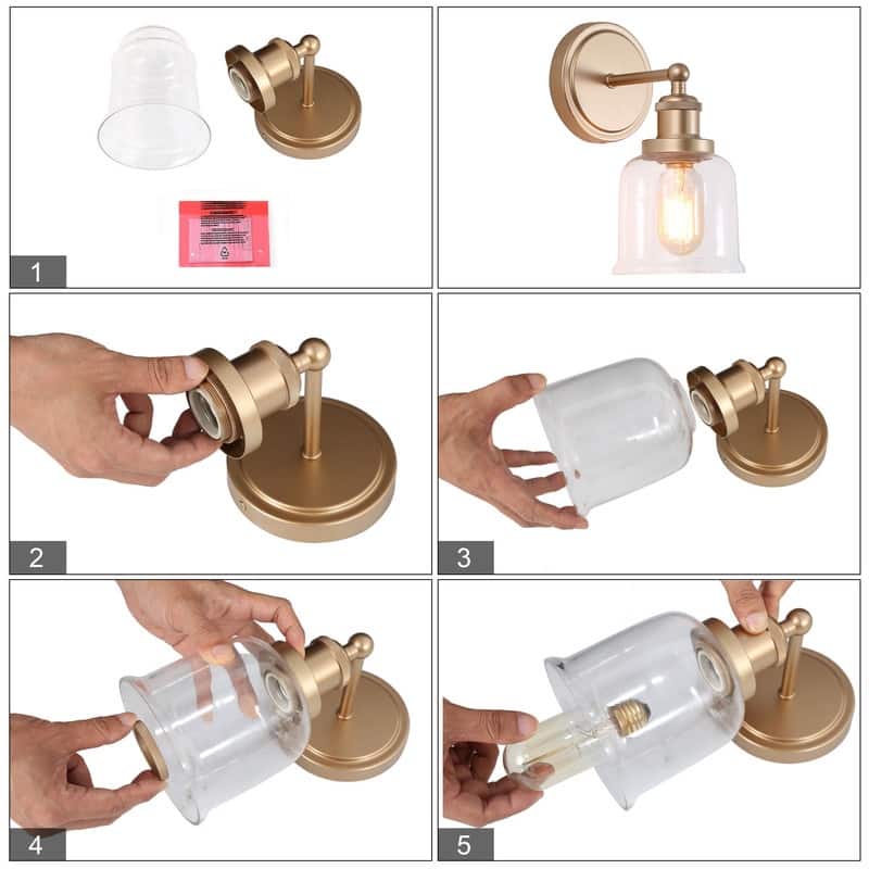 Modern Gold Dimmable LED Bathroom Mirror Vanity Lights Cylinder Glass Wall Sconce