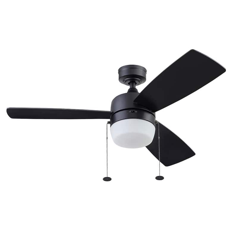 44" Honeywell Barcadero Matte Black Contemporary Indoor LED Ceiling Fan with Light, Pull Chain