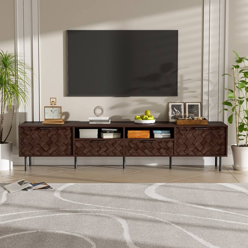 Modern 78" TV Stand for TVs up to 85", Entertainment Center TV Media Console Table with 2 Drawers and Cabinets - Walnut
