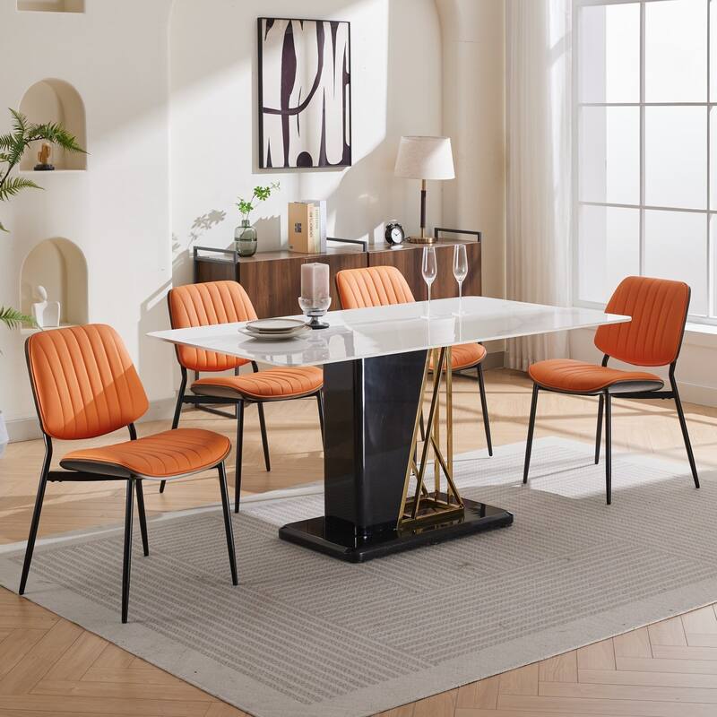 Retro Faux Leather Dining Chairs Set of 2 Accent Chair with Bentwood Back, Kitchen Side Chair with Metal Legs
