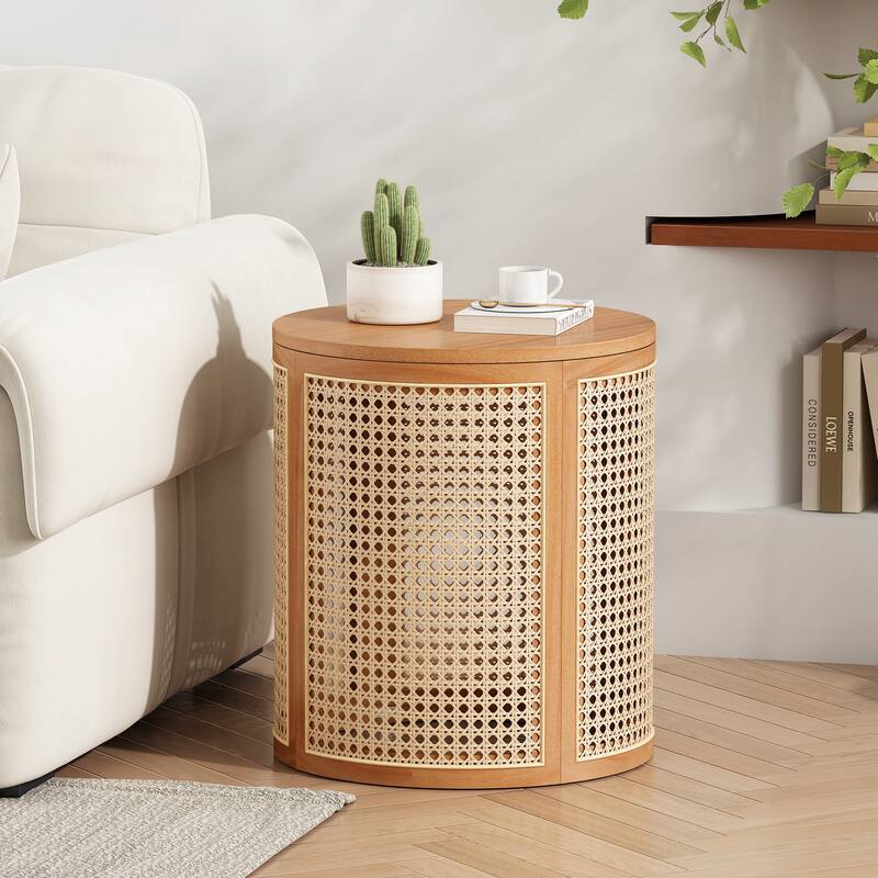 Christopher Knight Home - Elna Round Rubber Solid Wood Side Table in Natural Finish, Compact Modern Accent