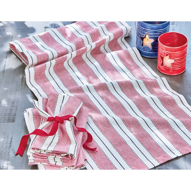 Summer Red Cotton Stripe Table Runner - Machine Washable, 72" L x 16" W - Perfect for Dining and Entertaining
