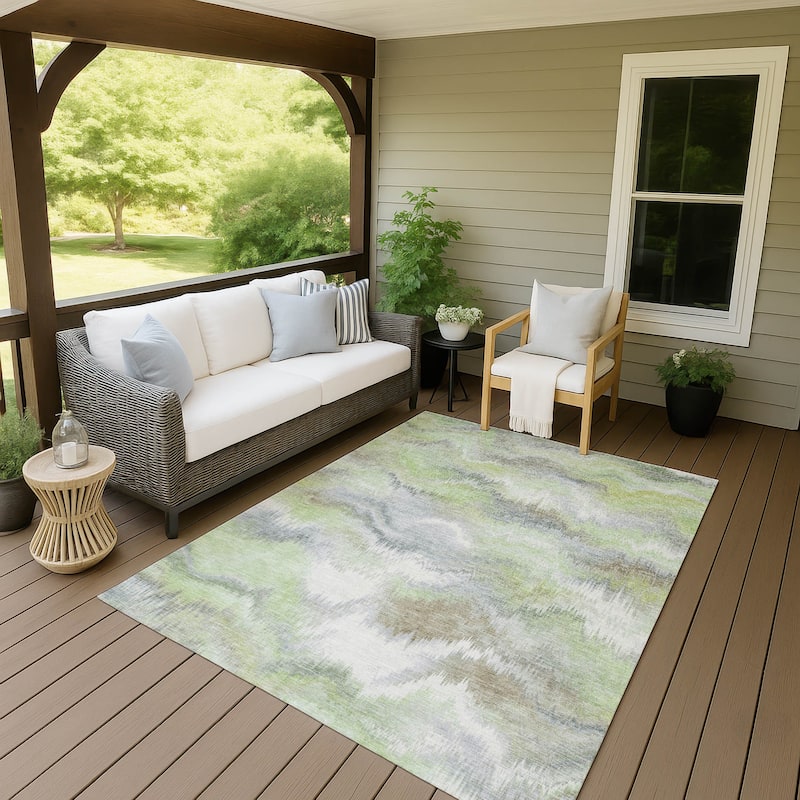Machine Washable Indoor/ Outdoor Abstract Watercolor Chantille Rug - Aloe - 2'6" x 3'10"