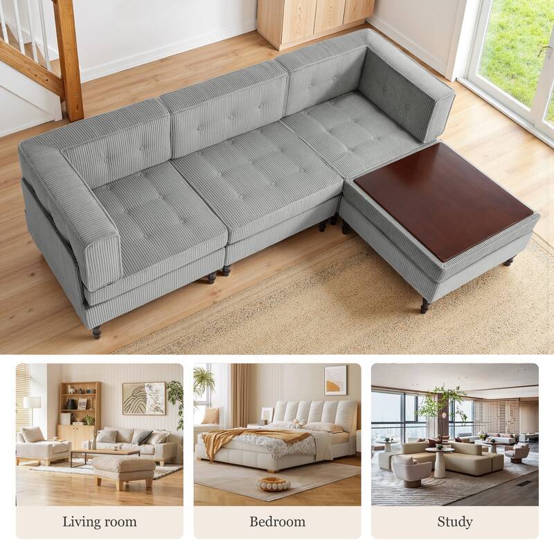 4-Piece 98" W Upholstered Modular Corduroy Sectional Sofa
