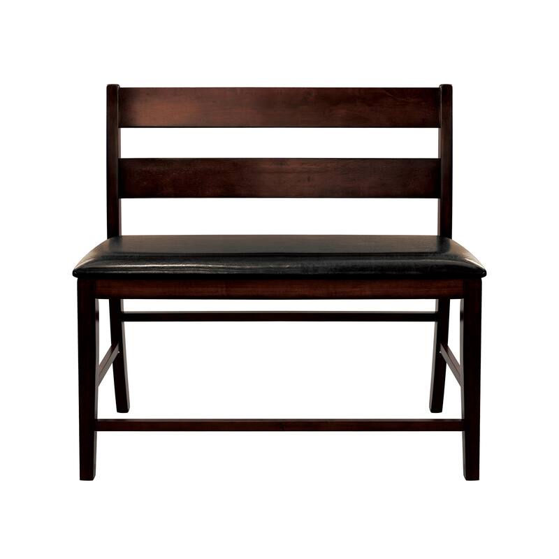 Transitional Style Cherry Finish Wooden Counter Height Bench with Backrest Faux leather