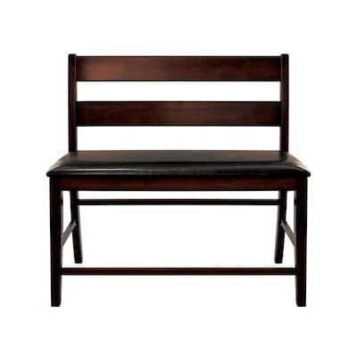 Transitional Style Cherry Finish Wooden Counter Height Bench with Backrest Faux leather