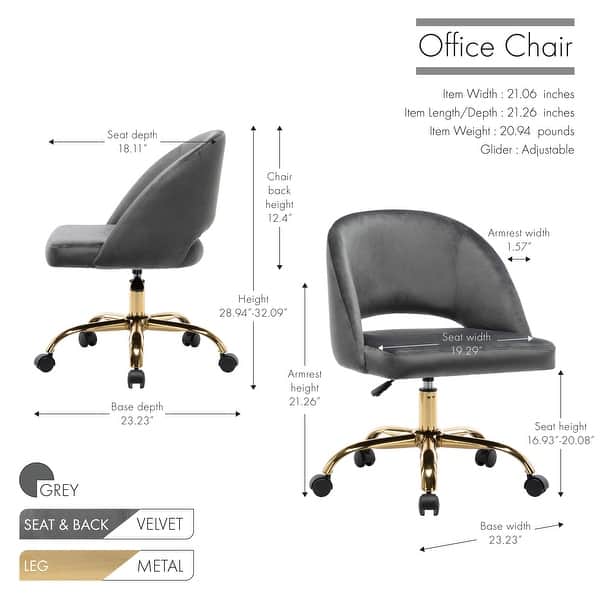 dimension image slide 1 of 5, Porthos Home Naiko Velvet Upholstery Swivel Office Chair