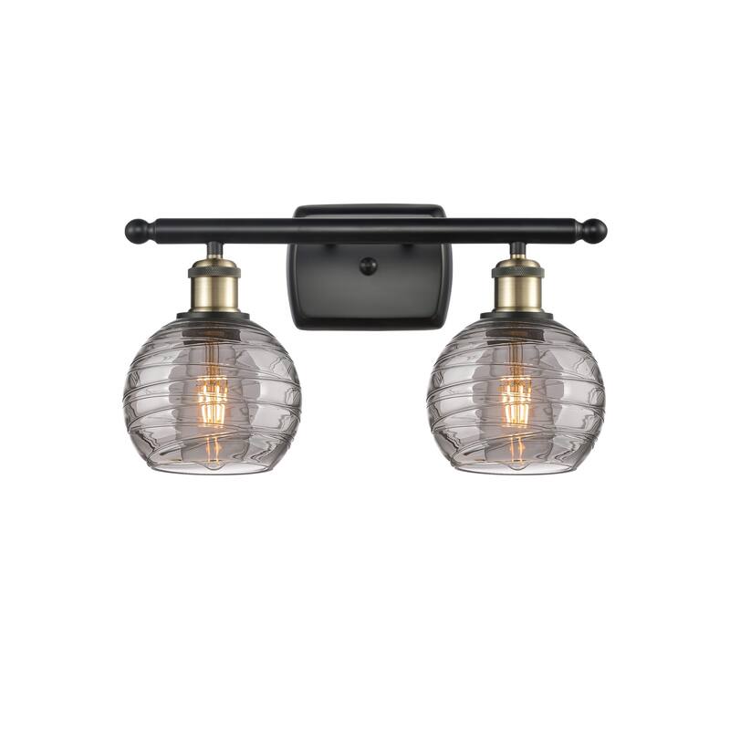 Innovations Lighting 516-2W-10-16 Athens Deco Swirl Vanity Athens Deco - Black Antique Brass / Light Smoke Deco Swirl