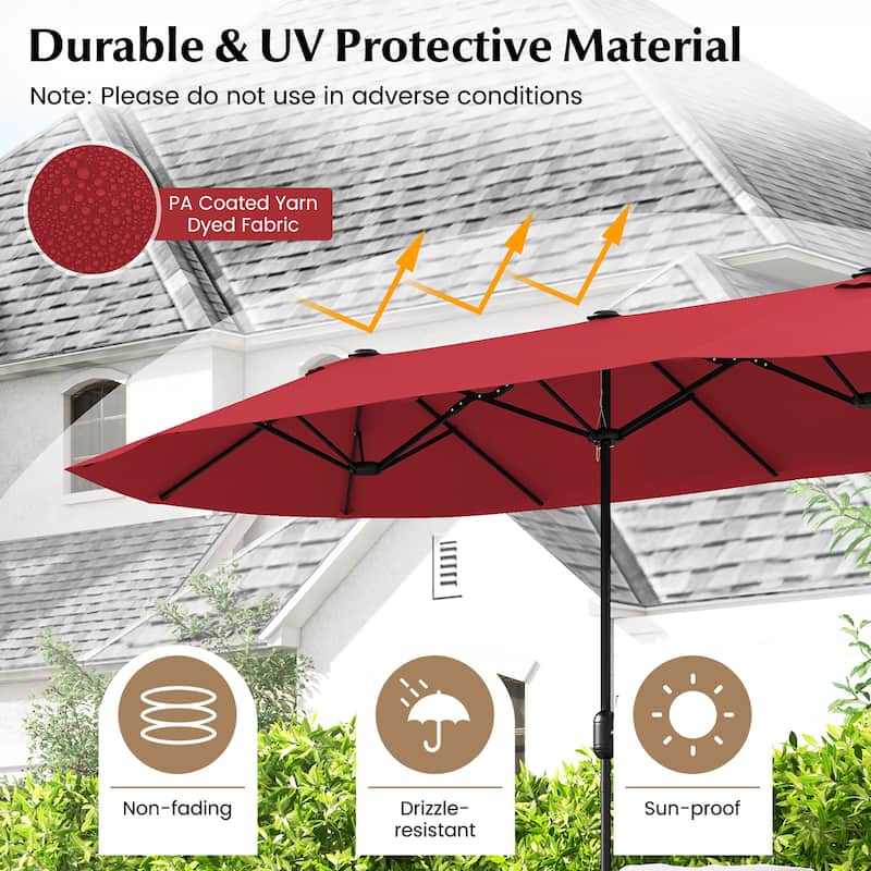 Gymax 13FT Double-sided Patio Umbrella w/ Crank Handle Umbrella Base