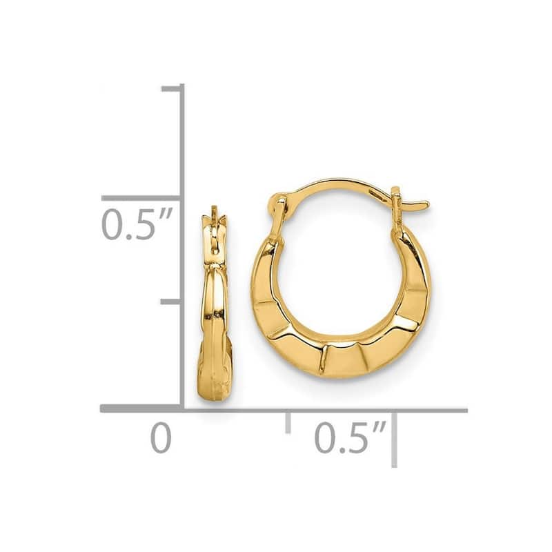 Curata 14k Yellow Gold 12mm Beveled Hoop Earrings
