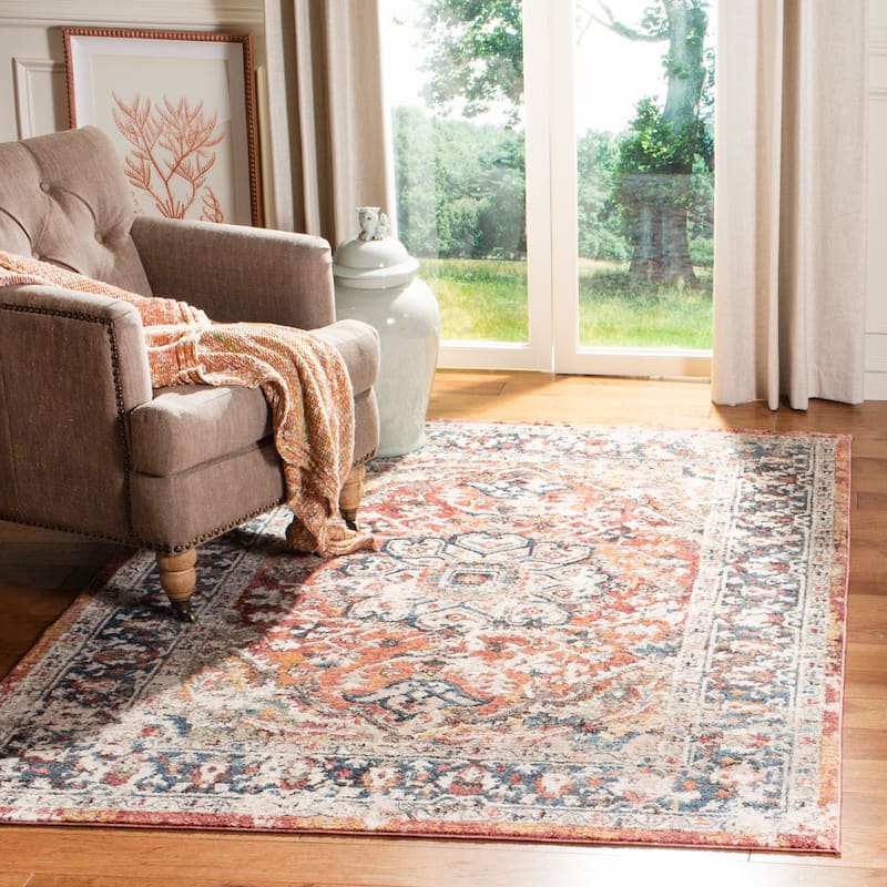 SAFAVIEH Berthilde Vintage Medallion Polyester Rug - 5'3" x 7'6" - Orange/Blue