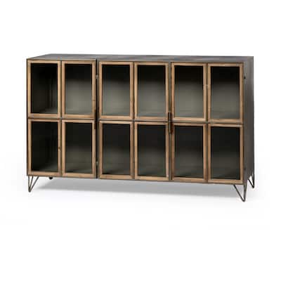 Pandora Brown Solid Wood With Glass Doors Display Cabinet - 66"W x 16"D x 40"H