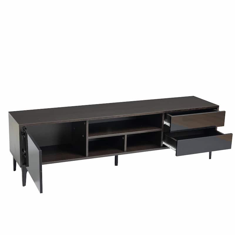 TV Console with LED Remote Control Lights, UV Bloom Drawer Panel, and Ferrous Legs