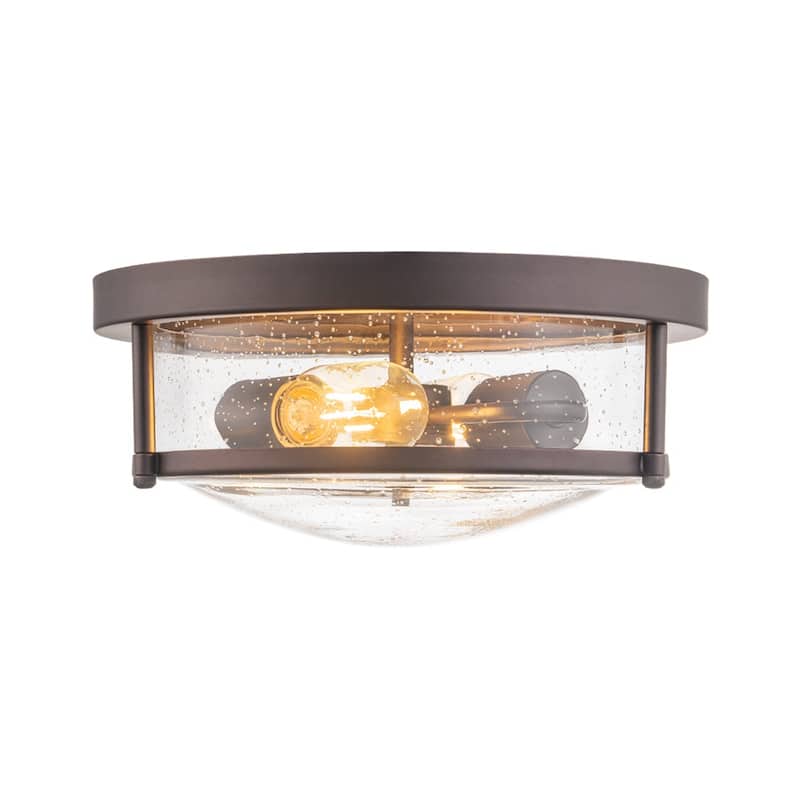 Farmhouse Black Round Seeded Glass Drum Semi Flush Ceiling Light -12in