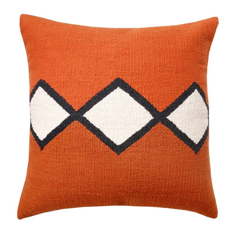 Handwoven Embroidered Diamond Cotton Throw Pillow Cover - 20" - Orange and White