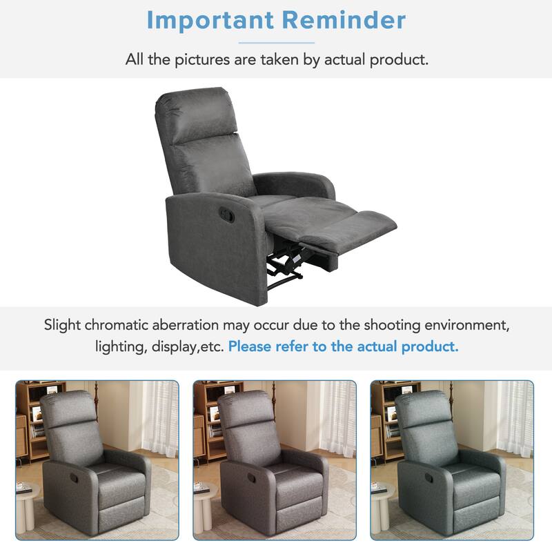 Manual Upholstered Recliner Chair, Modern Recliner Adjustable Single Sofa Chair, High Back Lounge Chairs for Living Room