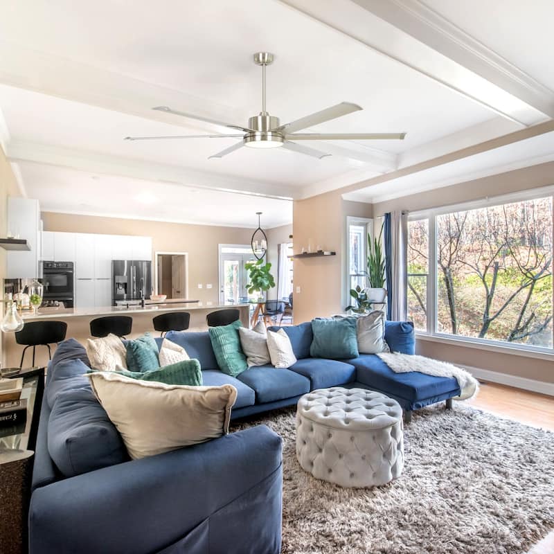 65-inch Brushed Nickel Modern Windmill Ceiling Fan with LED Light and Remote Control