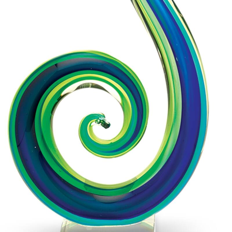 HomeRoots 16" Blue and Green Murano Glass Modern Abstract Tabletop Sculpture - 3' X '15.5' X '7