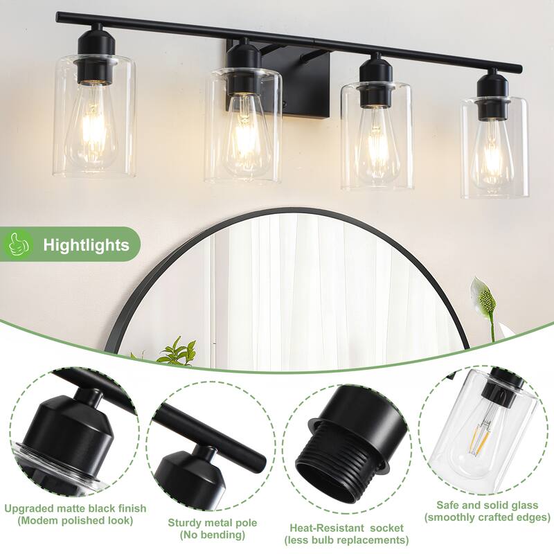 4-Light Modern Dimmable Vanity Light with Clear Glass Shade