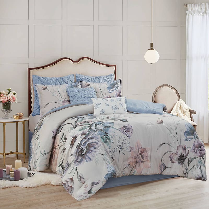 Madison Park Gisele 8 Piece Cotton Comforter Set - Blue - Queen