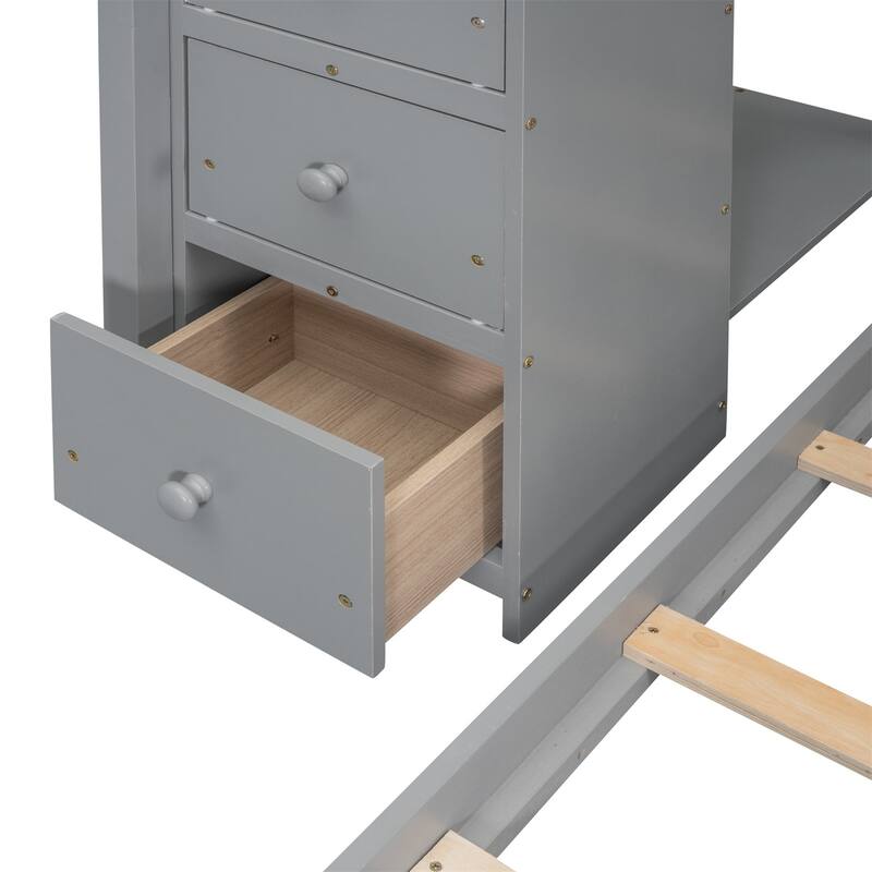Merax Twin Over Full Bunk Bed with 3-layer Shelves, Drawers and Storage Stairs