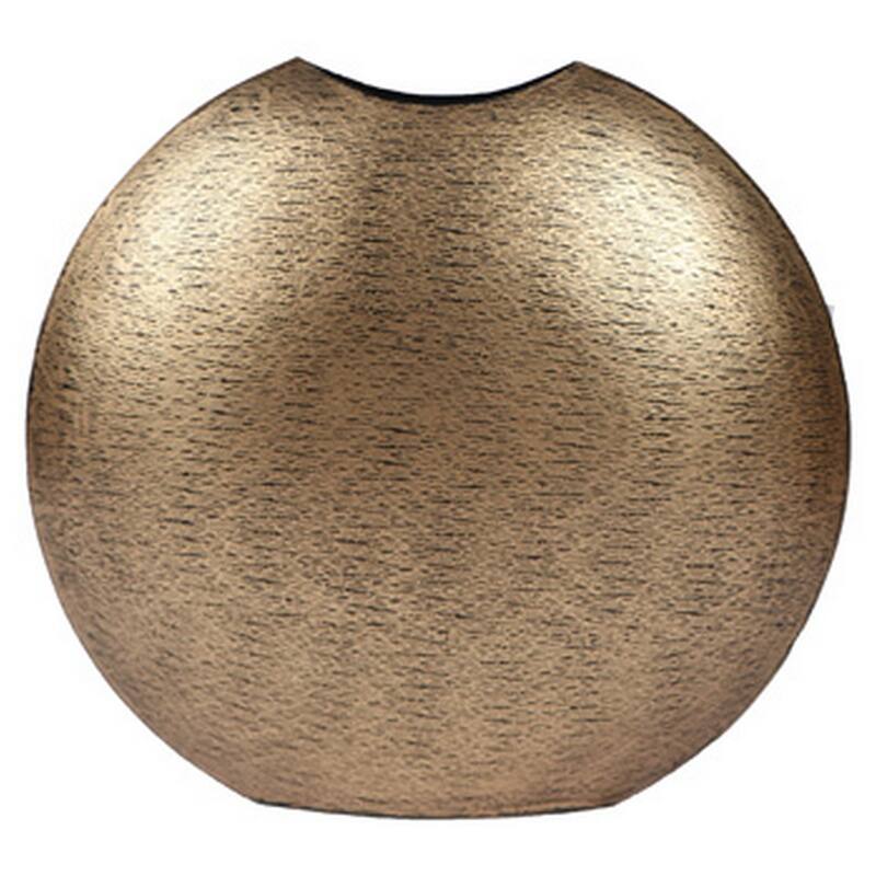 Bier Decor Vase, Curved Mouth, 16 Inch Round Metal Frame, Flat Base, Gold