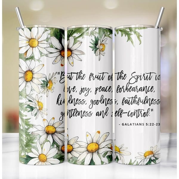 Fruit of Spirit Bible Verse Daisies 20 Oz Skinny Metal Tumbler w/Lid