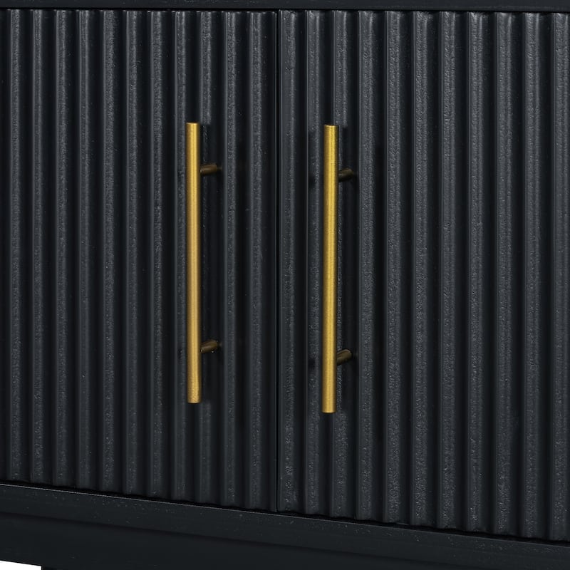 Modern Vertical Stripe TV Stand with 2 Storage Cabinets, 4 Wooden Legs and Sliding Door for Living Room Bedroom