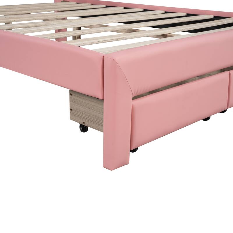 Full Size Upholstered Platform Bed with LED and Drawers