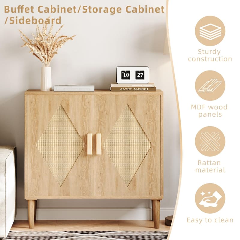 Sideboard Buffet Cabinet, Storage Cabinet with Rattan Doors