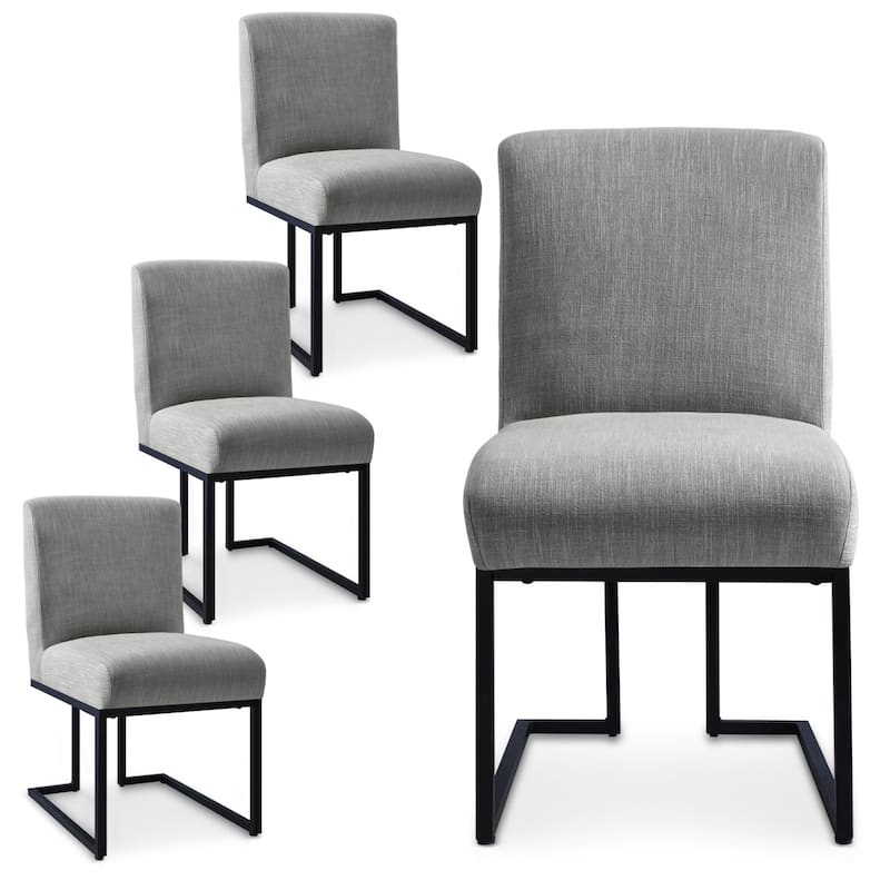 Chenille Upholstered Dining Chair with Black Metal Legs