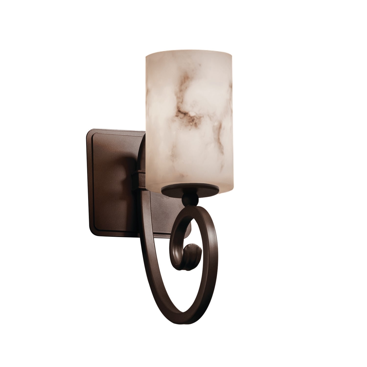 LumenAria Victoria 1-light Dark Bronze Wall Sconce, Faux Alabaster Cylinder w/ Flat Rim Shade