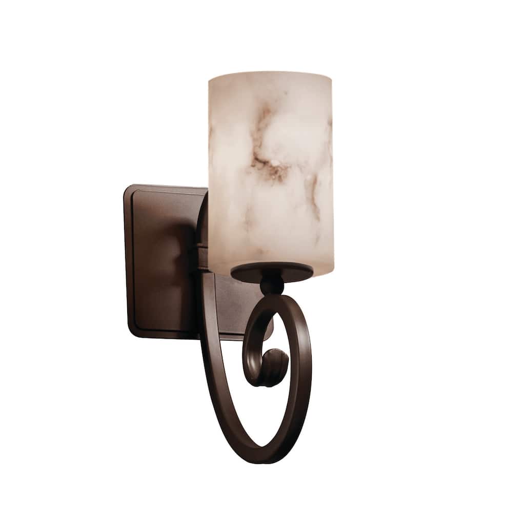 LumenAria Victoria 1-light Dark Bronze Wall Sconce, Faux Alabaster Cylinder w/ Flat Rim Shade