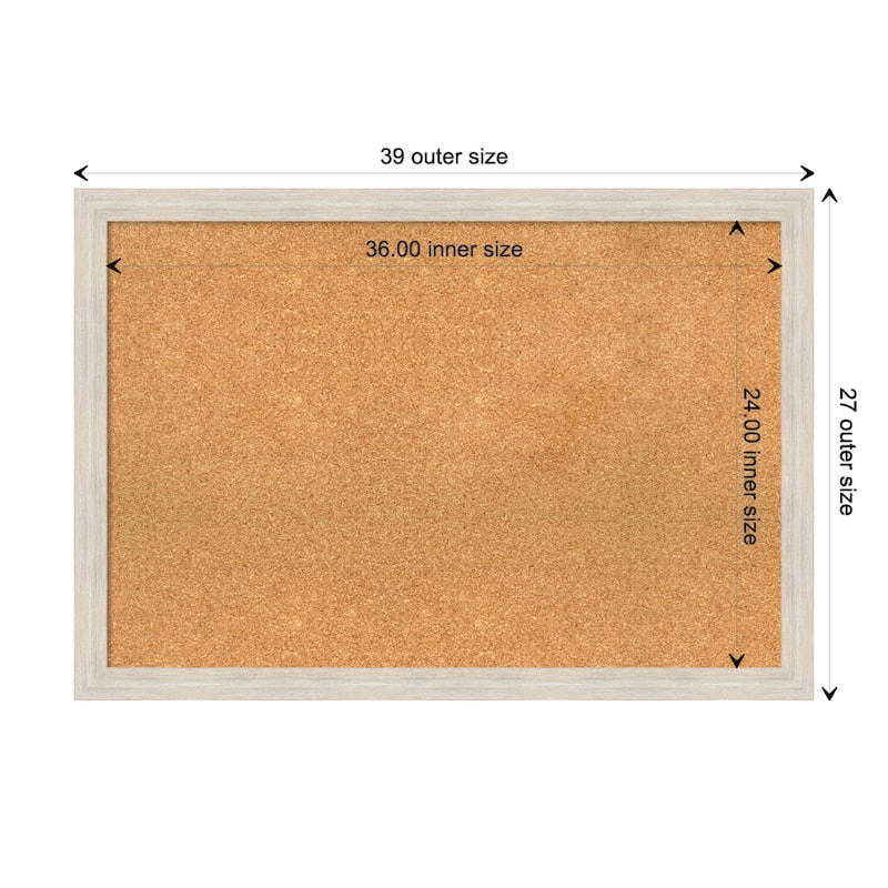 Hardwood Narrow Wood Framed Natural Corkboard Bulletin Board - Hardwood White Wash Narrow - Board Size 36x24