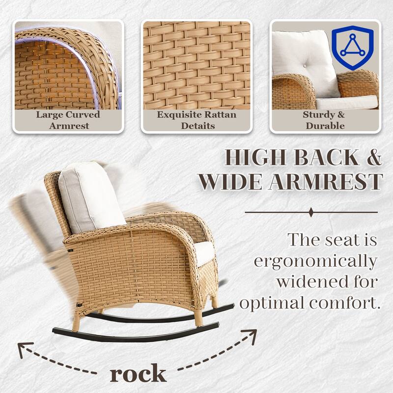 Outdoor Rocking Chair Table with Loveseat - Light Grey - Brown