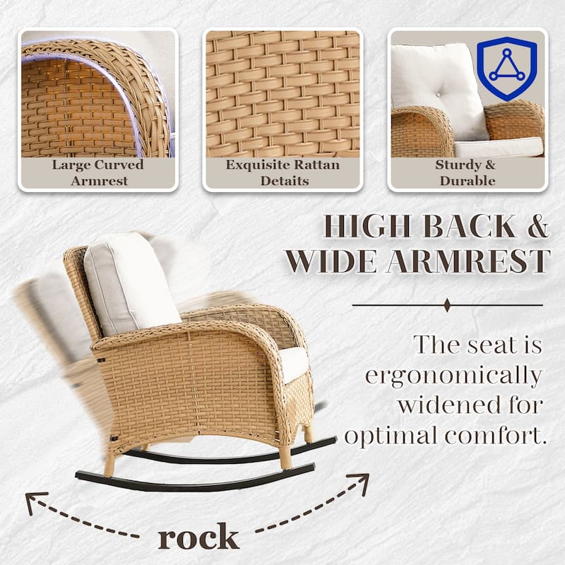 Outdoor Rocking Chair with Side Table Yellow-Beige - Yellow