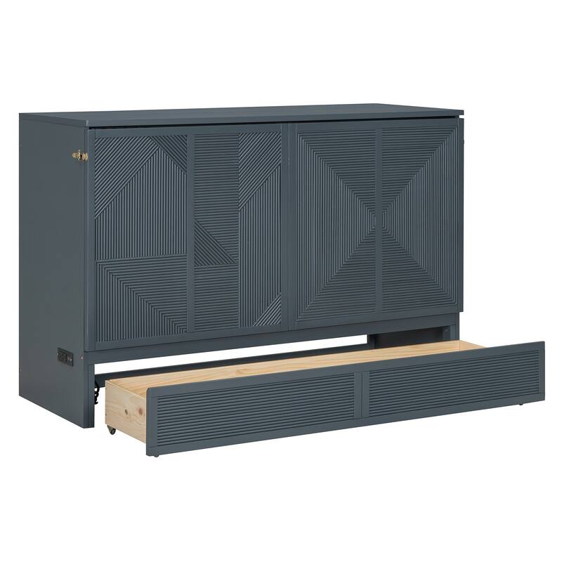 Queen Murphy Bed with Storage Cabinet, USB Ports & Outlets