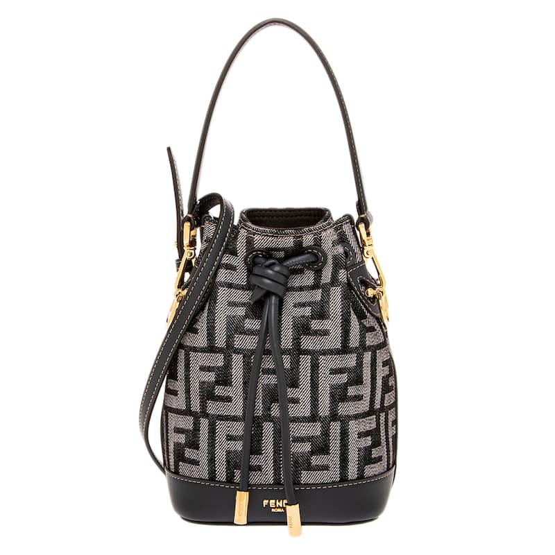 Fendi Mon Tresor Mini Bag in Denim-effect Fabric and Leather - Dark Blue and White