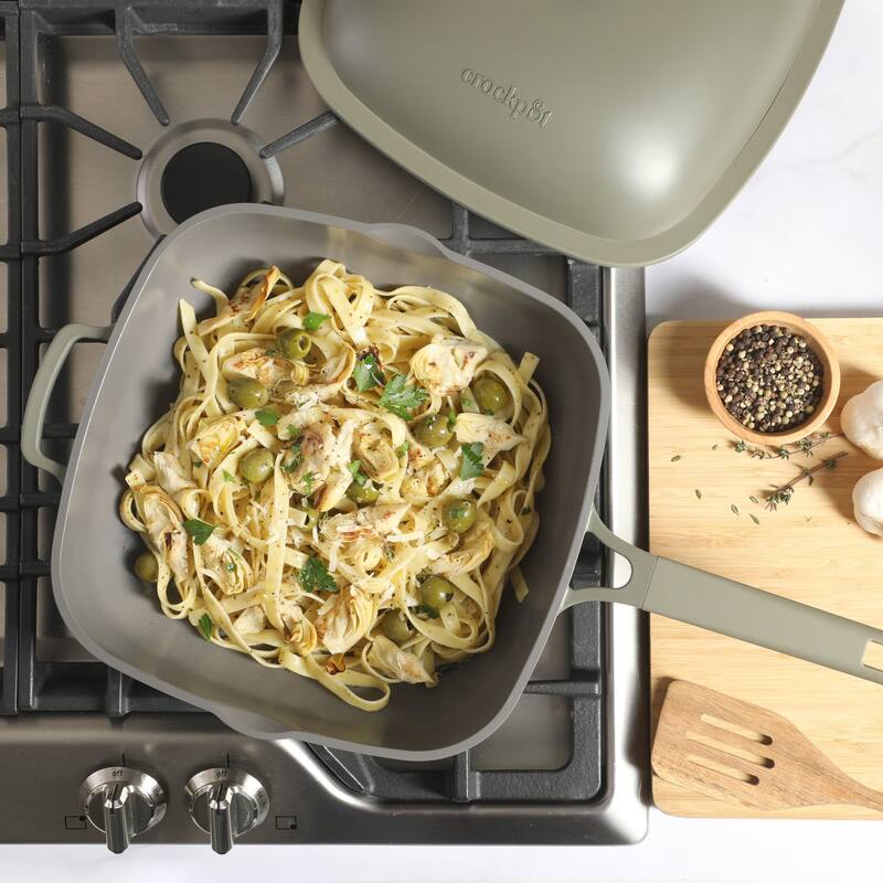 Crock Pot Northvale 5.3 Quart Ceramic Nonstick Sauté Pan with Steamer Basket & Lid, Cast Aluminum Induction Base