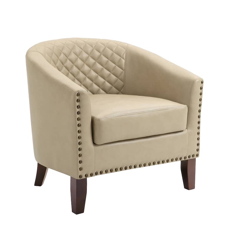Faux Leather Tufted Nailheads Upholstered Barrel Accent Chairs