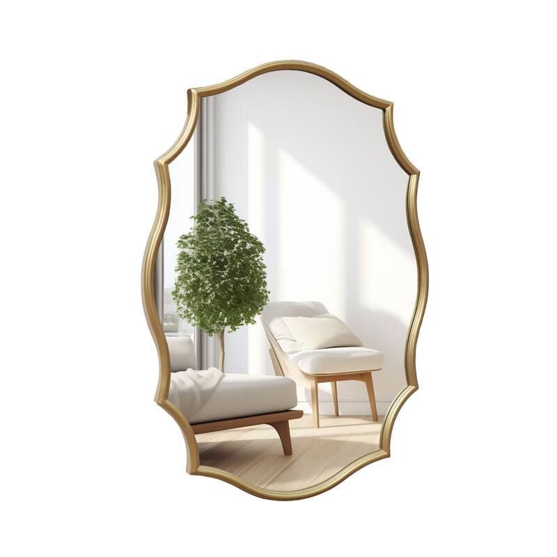Scalloped Oval Metal Framed Wall Mirror，23.8 x 34 Inch