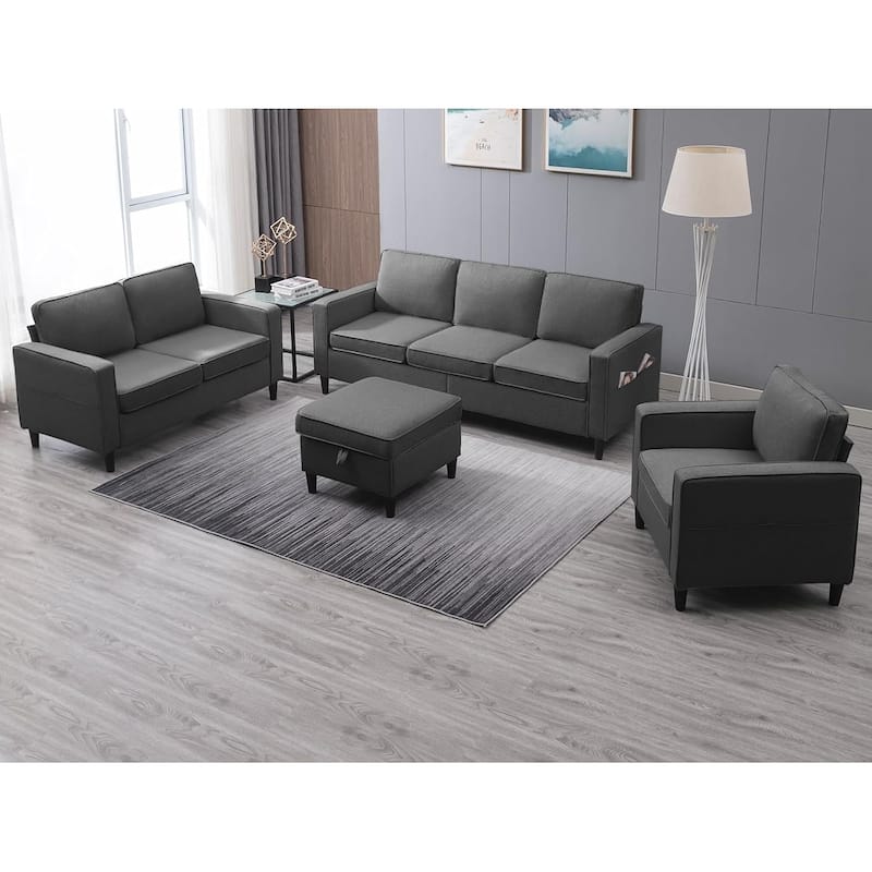 Mixoy Convertible Living Room Furniture Set-Single Sofa/Loveseat/3-Seat Sofa with Ottoman for DIY Combination - Dark Grey-3+2+1 - Reversible