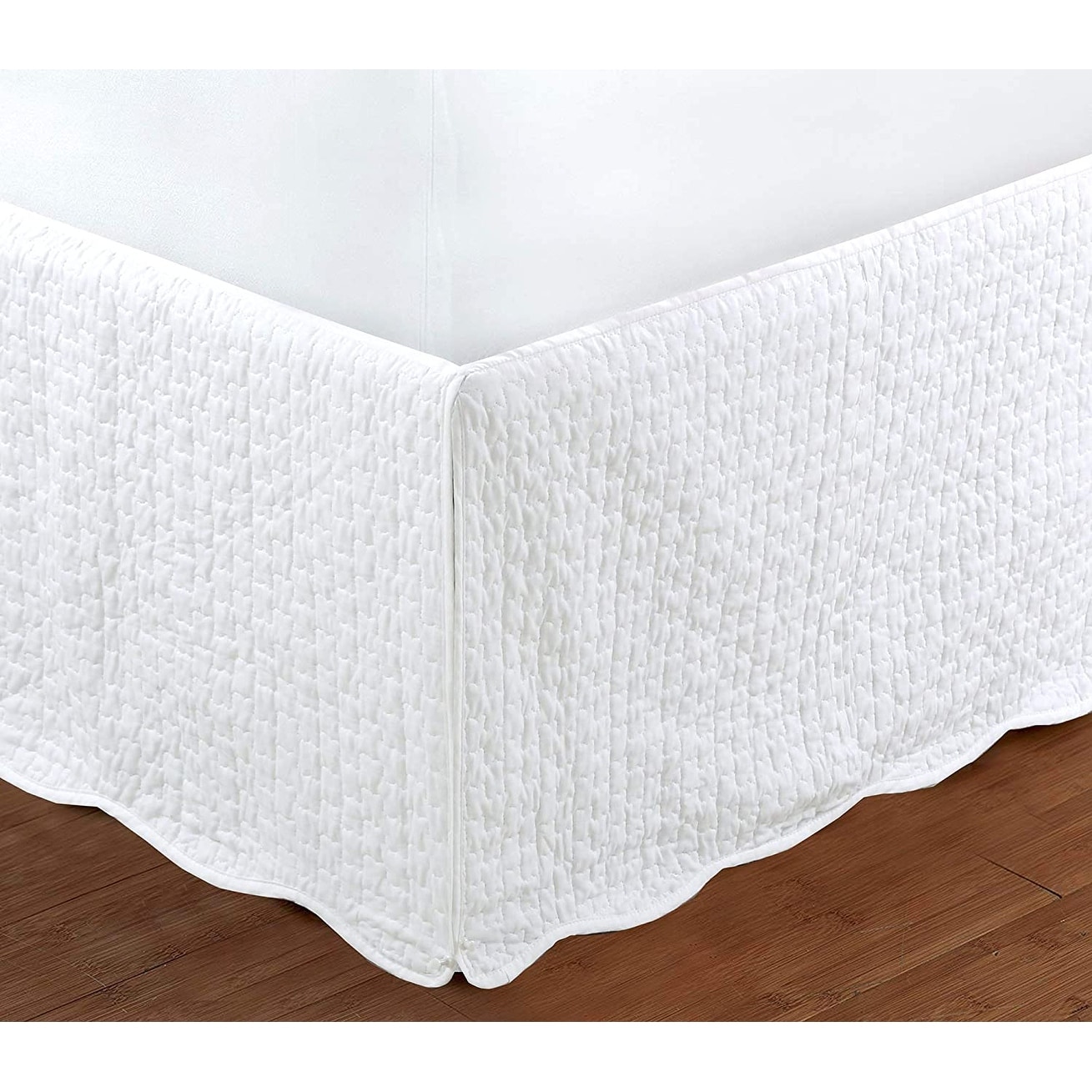 White Quilted Bed Skirt Dust Ruffle Matelasse Tailored 16 Drop