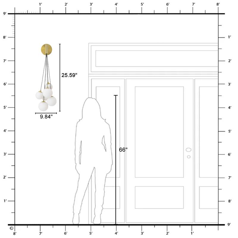 6-Light Hanging Milky Glass Globe Wall Sconce Modern Living Room