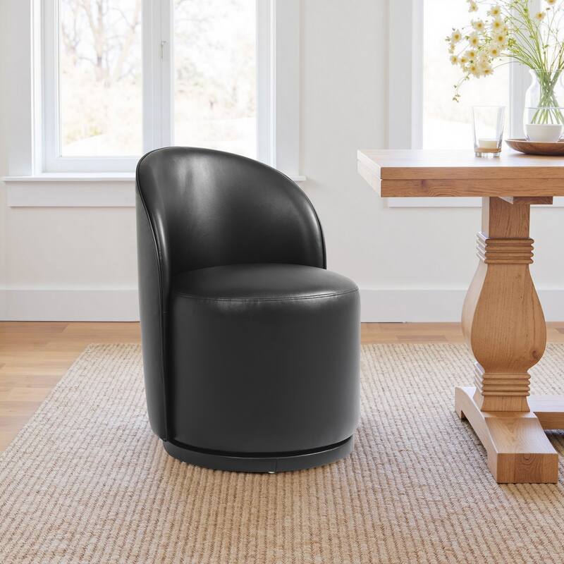 23" W Upholstered Swivel Side Chair for Dining Room, Balcony, Parlour - Black-PU Leather