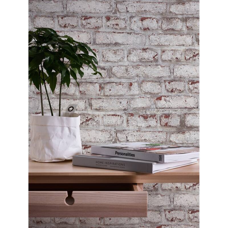 Galerie Wallcoverings Bricks and More Collection Distressed Plastered Brick Matte Finish Vinyl on Non-woven Wallpaper Roll