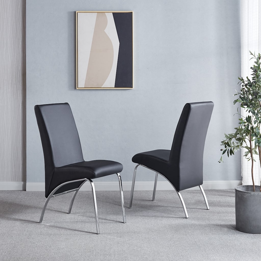 Leatherette Dining Chair with Silver Metal Legs Set of 2