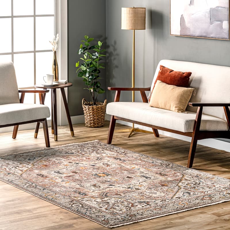 Nuloom Camila Faded Medallion Fringe Area Rug - 2' x 3' - Light Brown - Runner